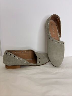 Ron White light grey Suede Slip-On Flats with Eyelet Trim